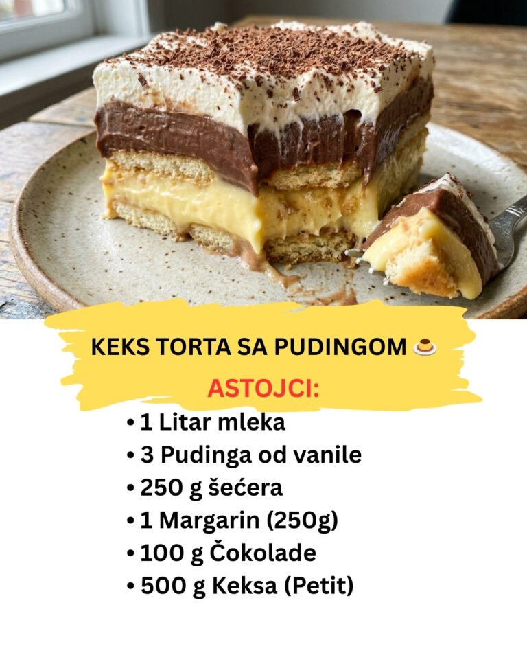 Keks Torta sa Pudingom: Najbrža Poslastica sa Dva Fila (Bez Pečenja)