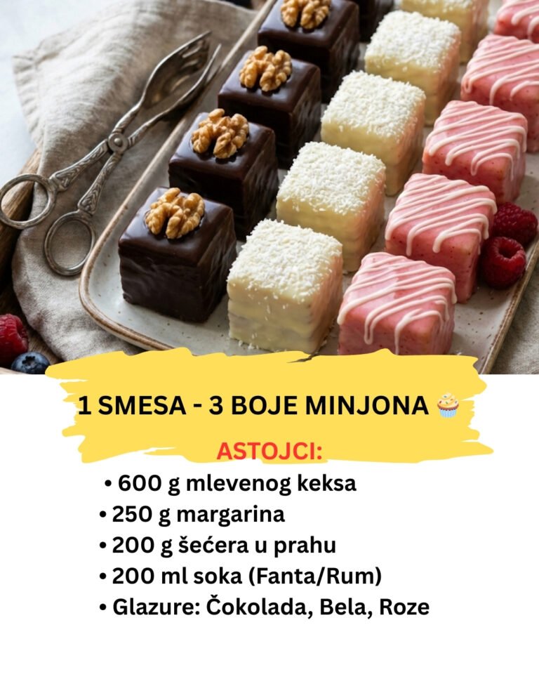 Domaći Minjoni od 1 Smese: Čokoladni, Beli i Roze (Recept Bez Pečenja)