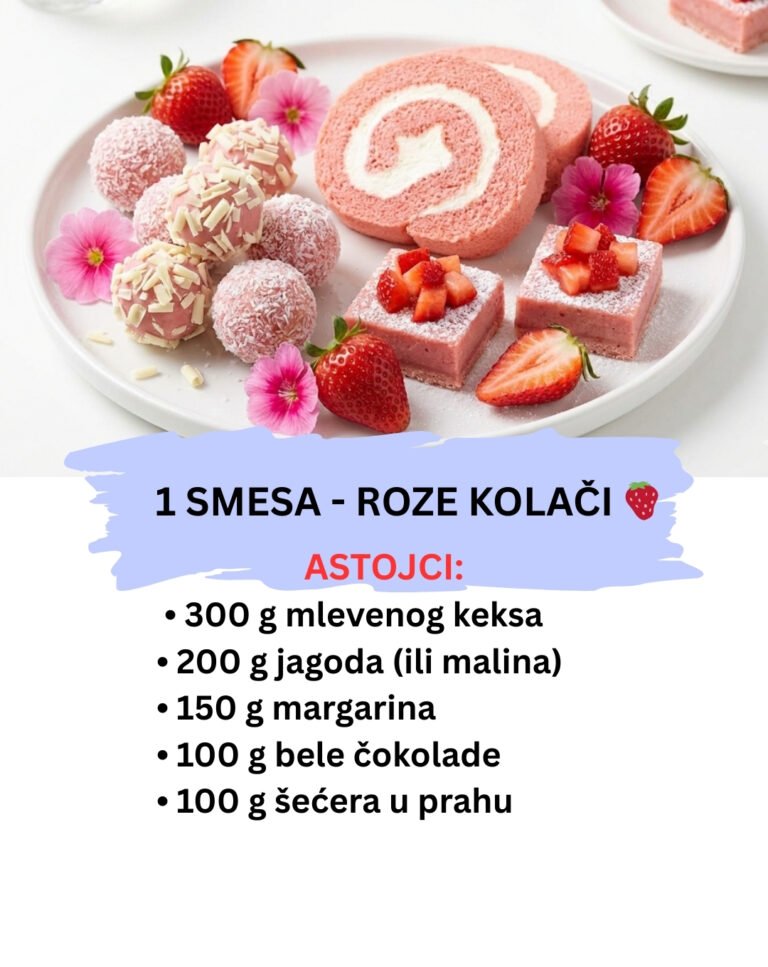 Roze Princeza: 1 Smesa za 3 Vrste Roze Kolača sa Jagodama (Bez Pečenja)