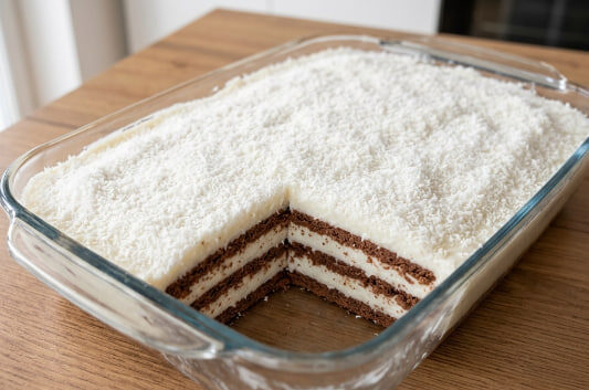 Brzi Kokos Kolač: Kremasti Desert sa Kakao Keksom Koji Se Ne Peče