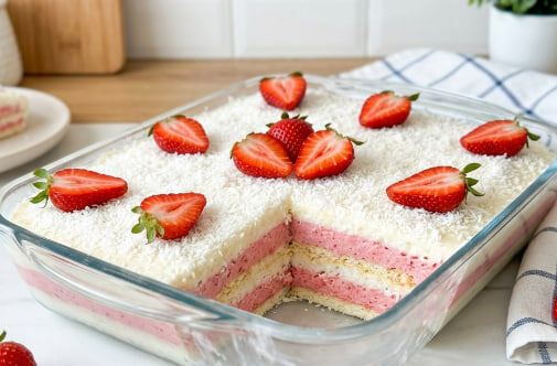 Kokos Jagoda Kolač: Voćni desert bez pečenja koji se topi u ustima