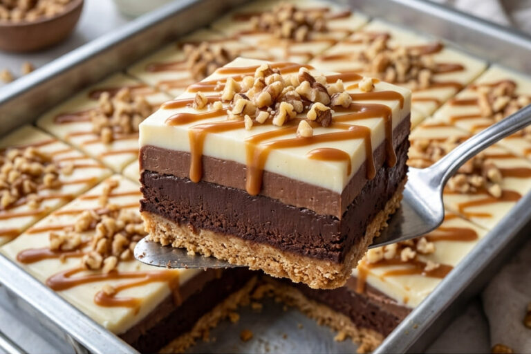 Trostruka Čokolada i Karamel Kocke – Sočan Kolač sa Jabukama