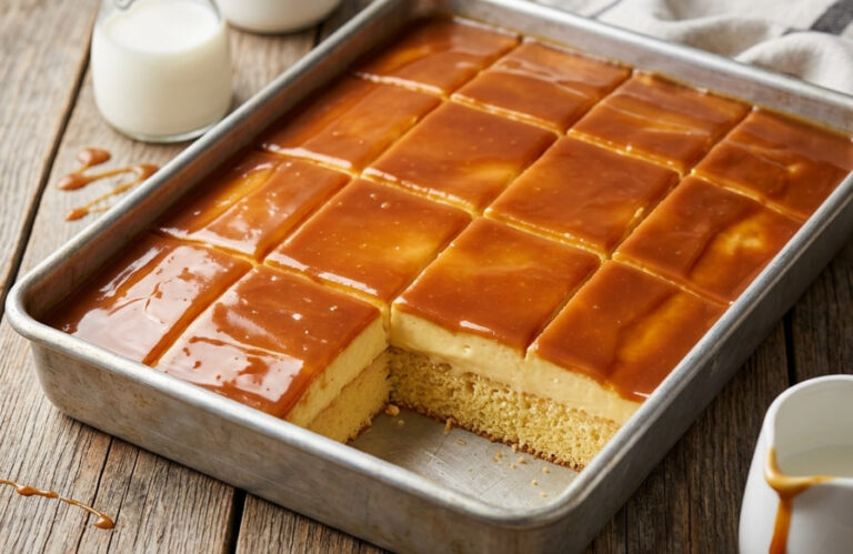 Savršeno Trileće Iz Pleha – Kremasti Zaliveni Kolač Sa Karamelom