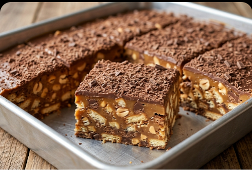 Nepečena Snikers Torta iz Pleha: Brzi karamel-kikiriki desert