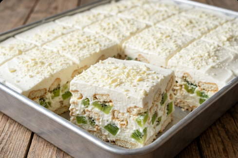 Bela Nepečena Torta sa Piškotama i Kivijem: Egzotično osveženje bez kuvanja