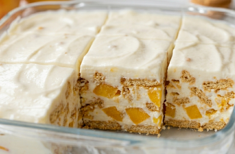 Brzi Kolač sa Plazmom i Breskvama: Osvežavajući No-Bake Desert u Jednoj Posudi